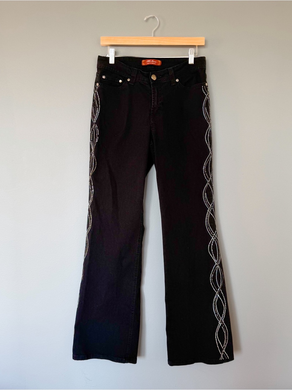 Black Embellished Y2K Rhinstone High Waisted Flare Black Denim Jeans